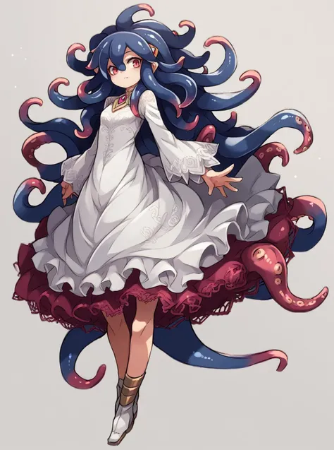 score_9, score_8_up, score_7_up, source_anime, solo, 1girl, Lace dress, , tentacle hair, , , , Charging Tuskodon, karukan \(monjya\), <lora:karukan_PDXL-000002:1>