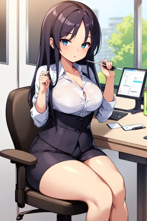masterpiece, best_quality, 1girl, solo, karukan \(monjya\), office lady,