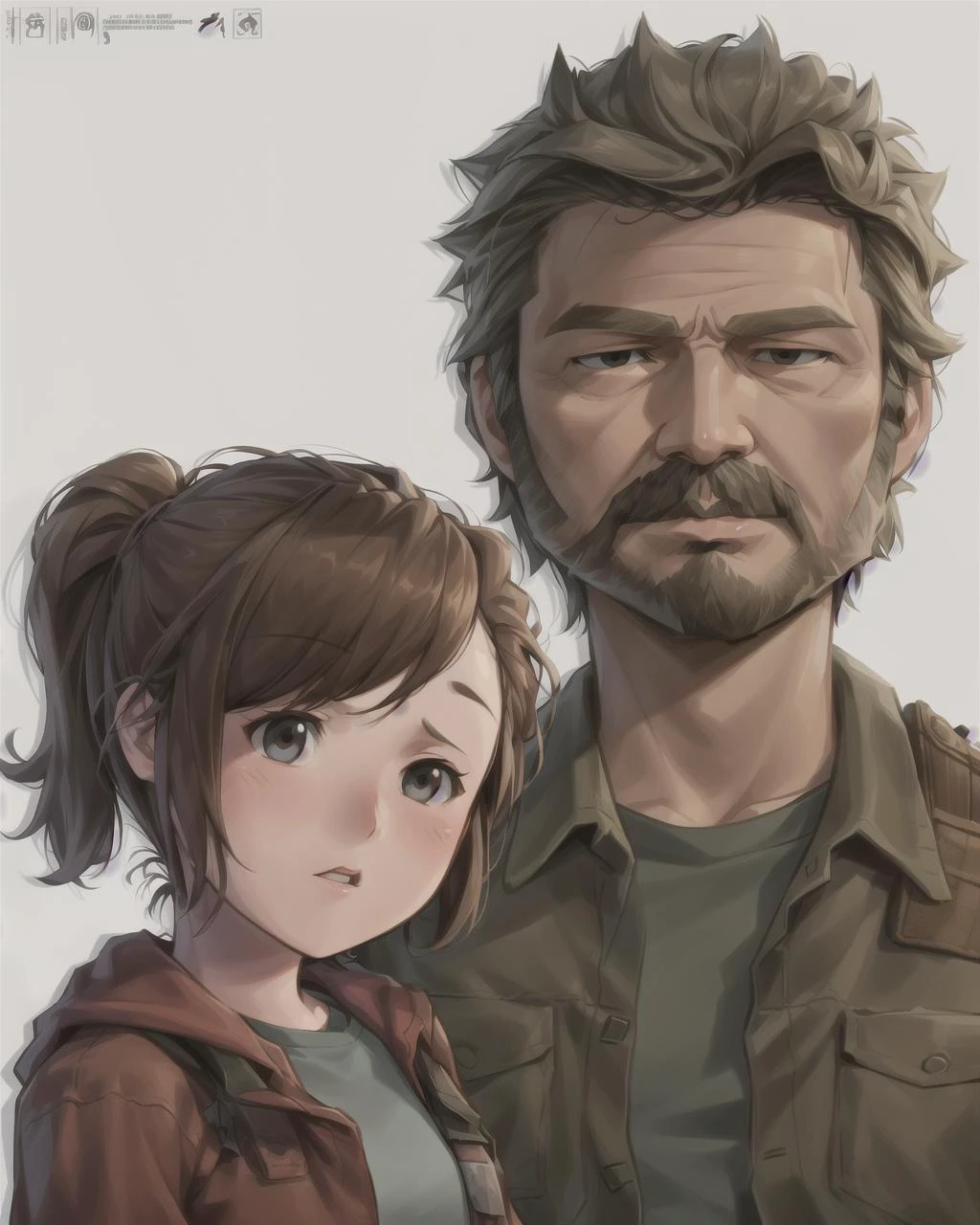 TheLastOfUs <lora:TheLastOfUs-000001:0.7> illustration cartoon of a joel 1man and a 1girl ellie