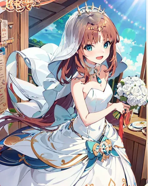 1girl, standing, looking at viewer,
<lora:nilouGenshinImpact_v10:0.8:MIDD>
nilou (genshin impact), long hair, bangs, red hair, parted bangs, twintails, nail polish, aqua eyes, very long hair, 
(white wedding dress:1.3), wedding ring, bridal veil, white dress, white gown, very long dress,
looking at viewer, <lora:wakeupgirls:1>