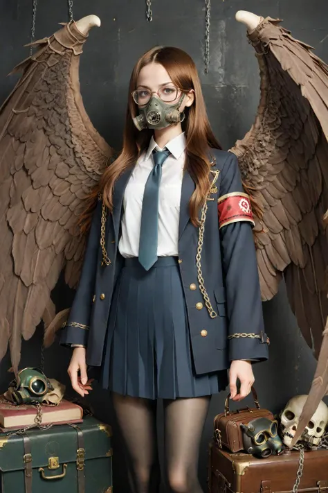 score_9,score_8_up,score_7_up,
1girl, chain, pantyhose, necktie, armband, skirt, long hair, brown hair, book, solo, coat, school uniform, (gas mask:1.3), bag, glasses, briefcase, mask, skull, (wings:1.3), pleated skirt
<lora:add-detail-xl:1>,<lora:xl_more_art-full_v1:1.1>,