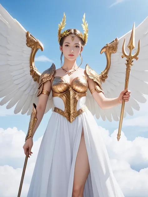 score 9,score 8 up,score 7 up,score 6 up,
valkyrie in gorgeous armor is holding a spear in hand,(solo:1.1),standing,golden laurel wreath crown,goddess,pale skin,beautiful face,armored dress,wings,looking at viewer,cloudy sky,holy light,light from clouds,fantasy theme,
(masterpiece, top quality, best quality, extreme detailed, highest detailed, official art, beautiful and aesthetic:1.2),(extremely detailed CG unity 8k wallpaper),
<lora:add-detail-xl:0.5>,