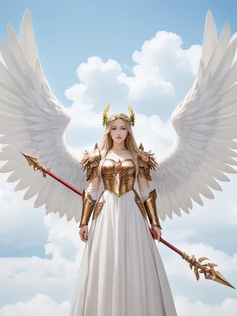 score 9,score 8 up,score 7 up,score 6 up,
valkyrie in gorgeous armor is holding a spear in hand,(solo:1.1),standing,golden laurel wreath crown,goddess,pale skin,beautiful face,armored dress,wings,looking at viewer,cloudy sky,holy light,light from clouds,fantasy theme,
(masterpiece, top quality, best quality, extreme detailed, highest detailed, official art, beautiful and aesthetic:1.2),(extremely detailed CG unity 8k wallpaper),
<lora:add-detail-xl:0.5>,