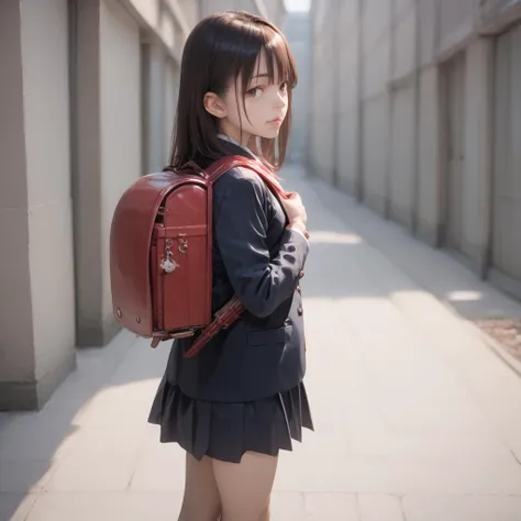 score_9, score_8_up, score_7_up, score_6_up,  source anime, realistic,
1girl, haibara, walking, school blazer, skirt, randoseru, backpack, from side, looking at viewer, school, 
 <lora:sdxl2-flat2-512b:-1> <lora:randoseru_pony_v4:1>