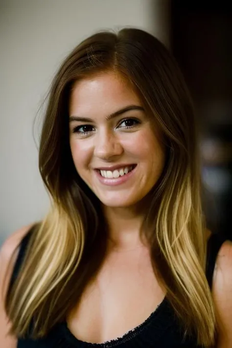 <lora:1sl4f1sh3r:1>, Realistic photo of a beautiful 1sl4f1sh3r woman, 1girl, solo, long hair, looking at viewer, smile, (((blonde hair))), ((red hair)), brown eyes, upper body, teeth, grin, blurry, blurry background, messy hair, realistic, soft lighting, professional Photography, Photorealistic, detailed, RAW, analog, sharp focus, 8k, HD, DSLR, high quality, Fujifilm XT3, film grain, award winning, masterpiece