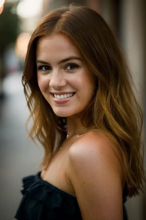 <lora:1sl4f1sh3r:1>, Realistic photo of a beautiful 1sl4f1sh3r woman, 1girl, solo, long hair, looking at viewer, smile, (((blonde hair))), ((red hair)), brown eyes, upper body, teeth, grin, blurry, blurry background, messy hair, realistic, soft lighting, professional Photography, Photorealistic, detailed, RAW, analog, sharp focus, 8k, HD, DSLR, high quality, Fujifilm XT3, film grain, award winning, masterpiece