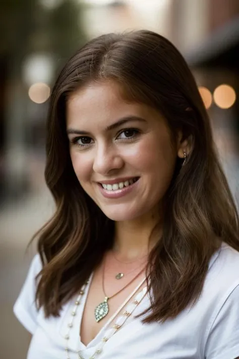 <lora:1sl4f1sh3r:1>, Realistic photo of a beautiful 1sl4f1sh3r woman, 1girl, solo, long hair, looking at viewer, smile, blonde hair, shirt, brown eyes, jewelry, white shirt, upper body, short sleeves, teeth, necklace, grin, lips, realistic, soft lighting, professional Photography, Photorealistic, detailed, RAW, analog, sharp focus, 8k, HD, DSLR, high quality, Fujifilm XT3, film grain, award winning, masterpiece
