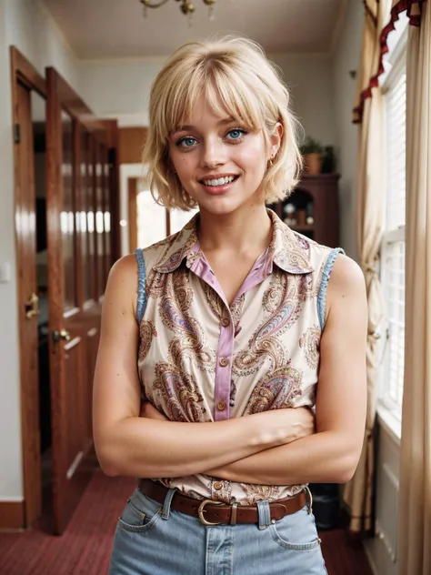 <lora:Sarah_TLOU_(Face):0.7>
(a medium blonde hair 12 year old sarah from the last of us in a pink t-shirt in her bedroom smiling at the camera)
1girl, solo, solo focus, hard focus, film grain, 4K, high-detail, volumetric lighting, best quality, masterpiece, intricate details, hyper detailed