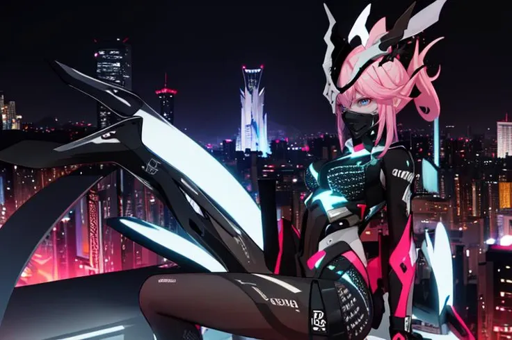 (otherworldly), highly insanely detailed, masterpiece, top quality, best quality, highres, 4k, 8k, RAW photo, (very aesthetic, beautiful and aesthetic), sakura neon, 1girl, solo, spread legs, armor, mask on head, cityscape, night, tokyo \(city\), <lora:HonkaiImpact3rd-Yae Sakuraå«éæ¡-Neon Shade:0.8>, 
1girl, 
dark background, (fantasy world)âââ