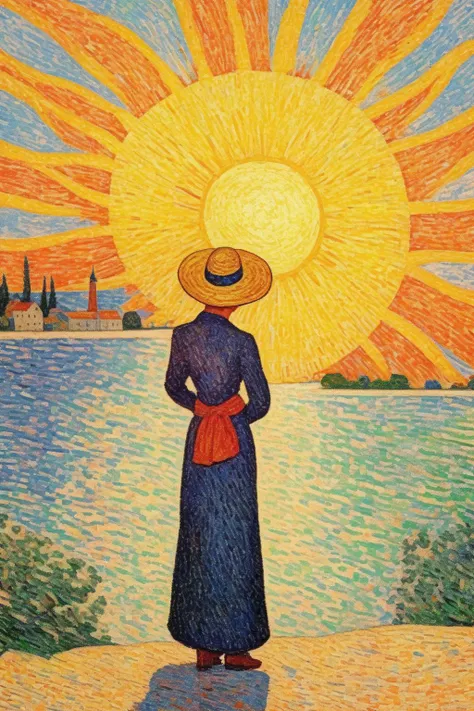 <lora:Paul Signac Style:1>Paul Signac Style - sun clipart in the style of henry moret
