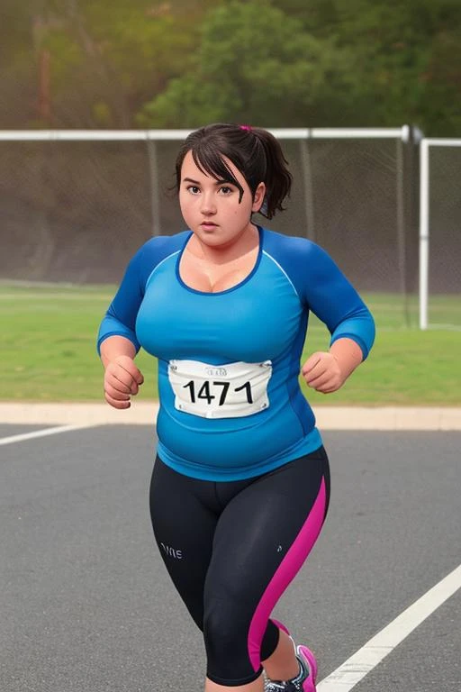 1girl, chubby, training outfit, sport, running, exercise, sweaty