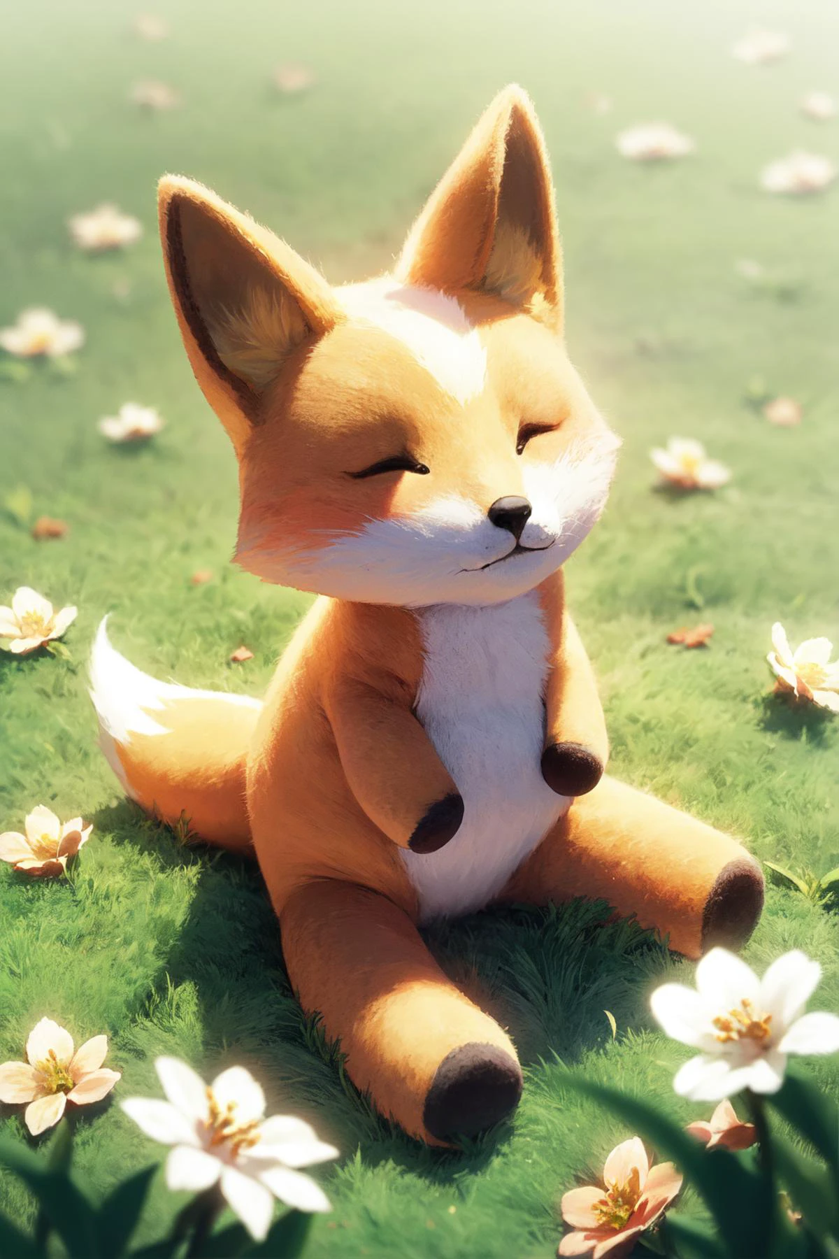 fox,best quality,(flower:1.2),highly detailed,grass,lovely,(solo:1.1),<lora:Gong-æ¯ç»ç©å
·:0.8>,wool felt texture,