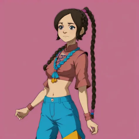 1woman, katara, mature, solo, standing vertycally in quicksand, white background, she is immersed in quicksand to the level of stomach, (looking up:1.1), mature face, angry look, cum on face, cum on chest, (wide body:1.1), dirty clothes, 1girl, katara, strong legs, brown hair, braid, red jacket, blue eyes, long hair, topknot, armlet, choker, dark skin, bracelet, (blue short jeans:1.1), (wide legs:1.1), cum on face, quicksand at the bottom of the picture, (quicksand surface at the bottom of the picture:1.1), (brown mud:1.1), looking at the camera, white background, empty background, realistic style, best quality, good quality, good detailing