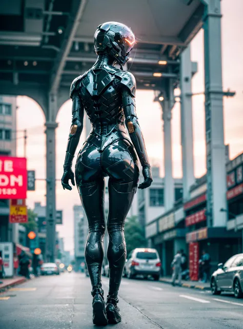 (best quality, masterpiece, colorful, highest detailed), ultra detailed, 8k, (intricate details, hyperdetailed:1.15), (photorealistic:1.2), (raw photo:1.2), detailed, (official art, extreme detailed, highest detailed), soft nature lights, soft colors, (natural light, ray tracing, cinematic lighting, bloom, volumetric light), highres, (speed lines, motion blur:1.2), horror \(theme\), solo, (looking up, . high detail skin, real skin, skin texture:1.15), (full full body, walking:1.2), Fit, Hourglass body, (large breasts, huge breasts, narrow waist, wide hips), (outdoors, cityscape:1.2), (wind, falling petals:1.2), <lora:FemXeno:0.8>, (FemXeno:1.2),