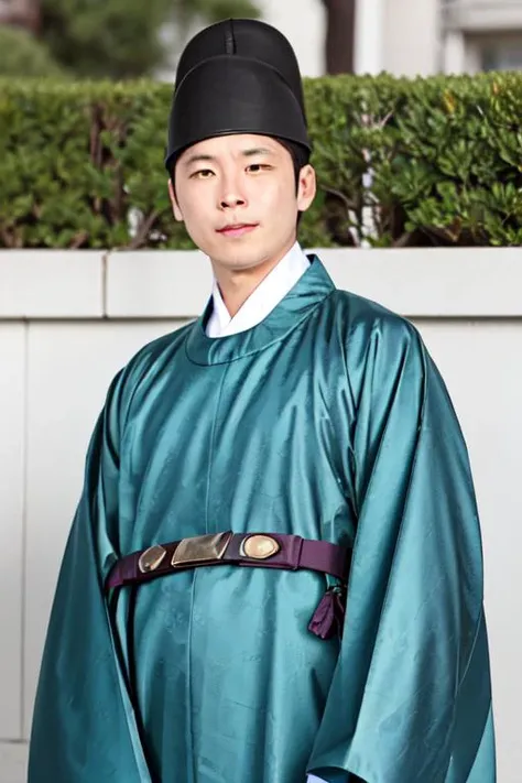 1male, hanbok, hat, upper body, outdoors, korean clothes, long sleeves, black headwear, black eyes, in park,
<lora:hanbok_nesi_v1:0.7>