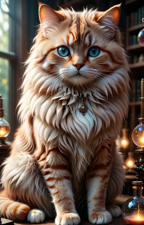 triadic colors, (high fantasy aesthetics:1.4), drama LUT <lora:TestLUTs1-000016:0.4> BREAK WizardCoreAI, a (cute fluffy cat:2) sitting at his desk working hard on his alchemy laboratory to [generate more images of anime girls with big boobs], (no humans:1.4), whiskers, fluffy <lora:WizardCoreAIp:0.6> BREAK stunning beauty, detailed skin, skin texture, skin pores, (freckles:0.9). 8k, uhd, insane details, photorealism painting, realistic body, realistic eyes, realistic anatomy, cinematic lighting, (rim lighting, side lighting:1.4), bokeh, 4k
