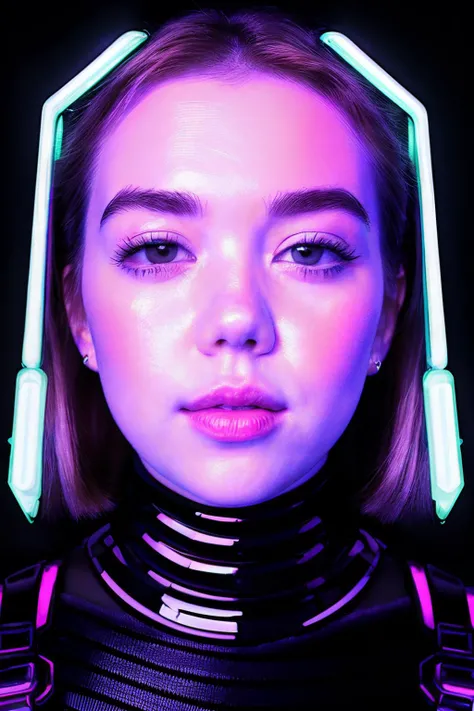 up close photo of syndicet1 in cyber neon lighting, futurism, intricate futuristic jewelry accessories, cyberpunk glossy white latex turtleneck, hyper photorealistic, crispy quality, digital photography, trending in artstation, trending in pinterest, cinematic, 4 k ultra hd, art by pascal blanche, art by greg rutkowski