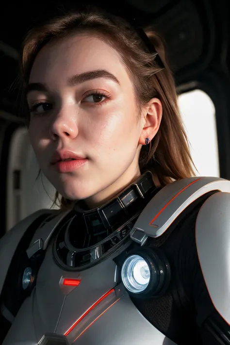 syndicet1 , ((best quality)), ((masterpiece)), (detailed), Midjourney Style, close-up, woman, robot, red eyes, concept art, inspired by Marek Okon, digital art, Crysis Nanosuit, futuristic, (glowing elements:1.1), 4:3 aspect ratio, dynamic duo