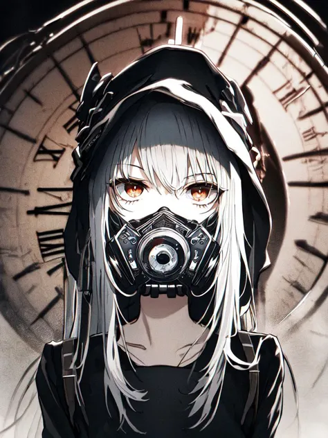 masterpiece, best quality, ultra-detailed,detailed background,beautiful detailed face,high quality,extremely detailed,mask,evil,1girl,fallen angel,blood,upper body, church,sunlight,clock,highest quallity, illustration, cinematic light,