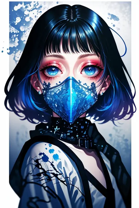(Universal Drawing:1.3) of (Detailed illustration:1.3) a photo of a woman, <lora:girl_with_mask_lora013:1> mask, mouth mask,(Blue hue:1.3), <lora:LCM_LoRA_Weights_SD15:1>