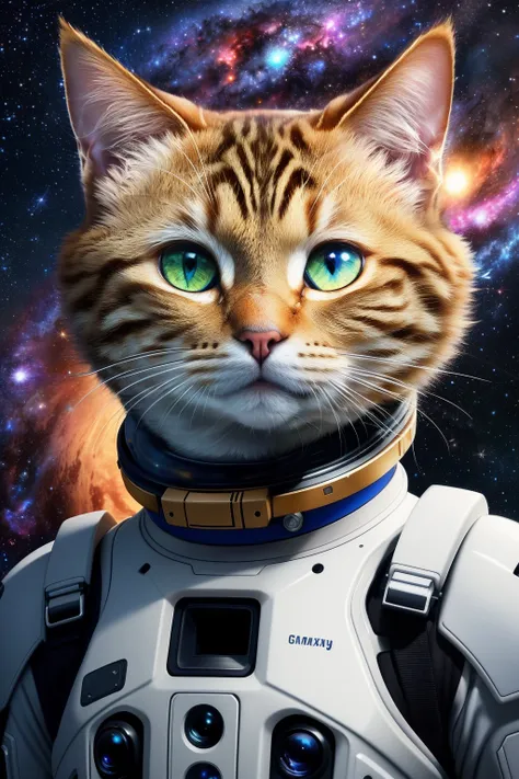 best quality ,masterpiece, illustration, an extremely delicate and beautiful, extremely detailed ,CG ,unity ,8k wallpaper, Amazing, finely detail, masterpiece, best quality, official art, extremely detailed CG unity 8k wallpaper, ultra-detailed, highres, extremely detailed, ((beautiful detailed cat)), wearing a space suit, extremely detailed eyes and face, beautiful detailed eyes, light on face, glaring, (galaxy:1.2), star \(sky\), outdoors, (upper body:1.4), detailed sky, night, detailed fur, depth of field