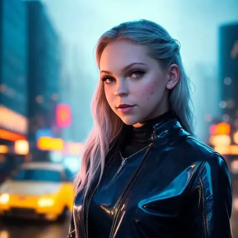 portrait of emb-jordyn happy woman as a cyberpunk detective, rainy cyberpunk city at night, neon signs,smiling,small breasts
(highly detailed:1.2),(best quality:1.2),(8k:1.2),sharp focus,subsurface scattering,award-winning photograph,(professional portrait photography:1.2),RAW photography
(very detailed background:1.2), dramatic lighting, by artgerm annie leibovitz wlop herb ritts jeffrey simpson greg rutkowski antonio j. manzanedo