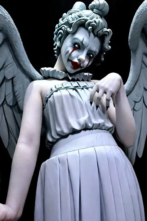 A picture of an evil clown drwhoweepingangel <lora:sd15-drwhoweepingangel-lora:1.0>, Very detailed, clean, high quality, sharp image