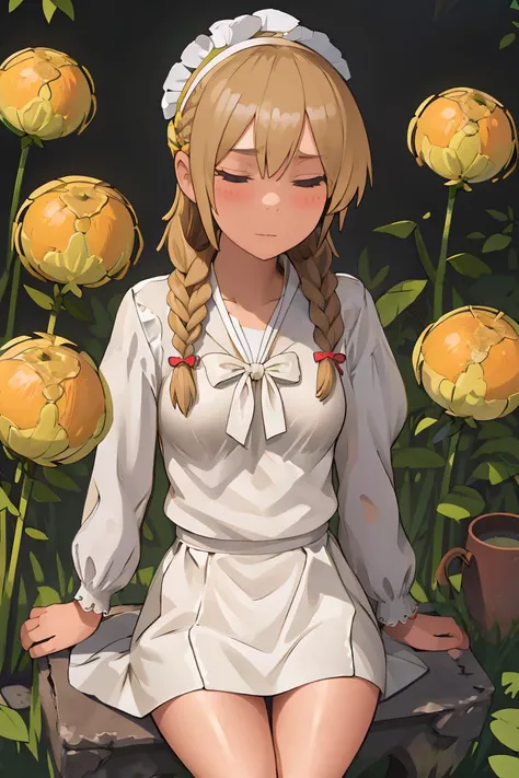 (masterpiece, best quality), 1girl,  Dandelion Dutch Side Braid with Bobby Pins, Size E breasts,    <lora:Lvi-NAI-LyCORIS-512px-LR-Merged:1>