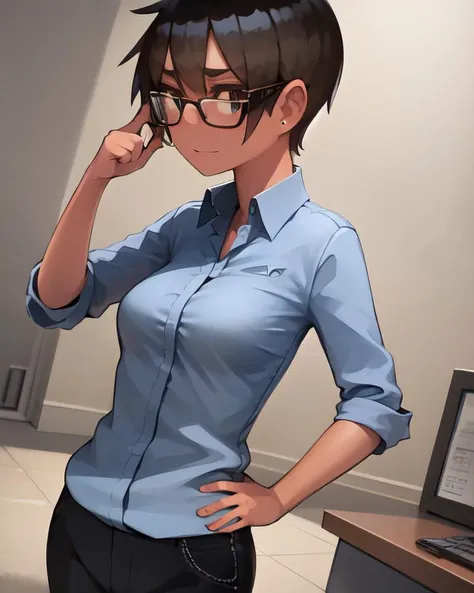 <lora:Lvi-NAI-LyCORIS-512px-LR-Merged:0.9>
a scientist tomboy adjusting her glasses in smug superiority