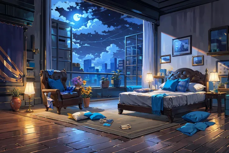 (masterpiece:1.2),best quality,blue archive background,
no humans, scenery, night, sky, cloud, night sky, window, flower, vase, moon, lamp, table, chair, bed, curtains, flower pot, plant, pillow, indoors, full moon, moonlight, potted plant, star (sky)
<lora:blue archive background-000018:0.8>,