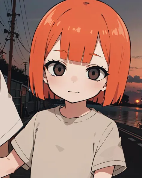 masterpiece, best quality, highly detailed,absurdres, anime
(petite child:1.2),  ,Dark Atmosphere, happy, 
  ,,
,,
,, <lora:yorumac-lora-nochekaiser:1>,yoru mac, short hair, bangs, (black eyes:1.2), blunt bangs, orange hair, bob cut,