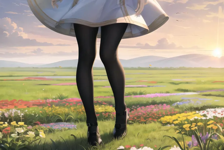 FrierenBase, twintails, earrings, white capelet, striped shirt, white skirt, long sleeves, belt, black pantyhose, full body,
BREAK
bright sun, sunset, peaceful, valley of flowers, spring, ultra-high-definition, (masterpiece:1.2), (best quality), (ultra-detailed), perfect shadows, perfect highlights, highres, sharp focus, clarity, fine fabric emphasis, fine textures, fine details, <lora:DETAIL_SLIDER_BY_STABLE_YOGI:0.3> , <lora:Frieren:1>,