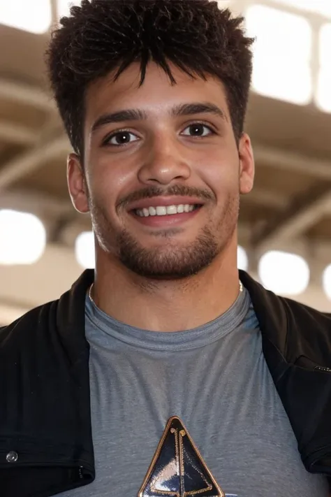 (masterpiece, best quality:1.2), smirk, medium hair, stubble, (muscular, depth of field:1.1), photo of person, medium shot, leather jacket, t-shirt, denim jeans, portrait, highness, perfect face, perfect picture, detailed eyes, sharp focus, at the concert, view from below   <lora:StephenBuchanan:1>