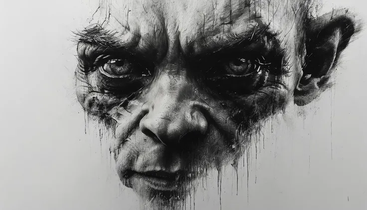 impactful paint of Gollum <lora:Desolation:0.7>, , highly detailed, 8k, sharp, professional, clear, high contrast, high saturated, , vivid deep blacks, crystal clear