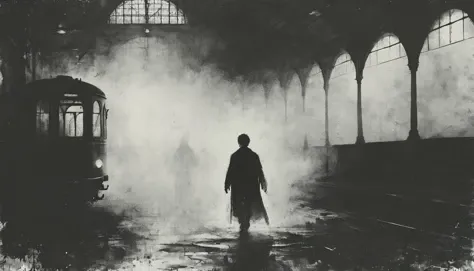 Harry Potter in a train station <lora:Desolation:0.8>,