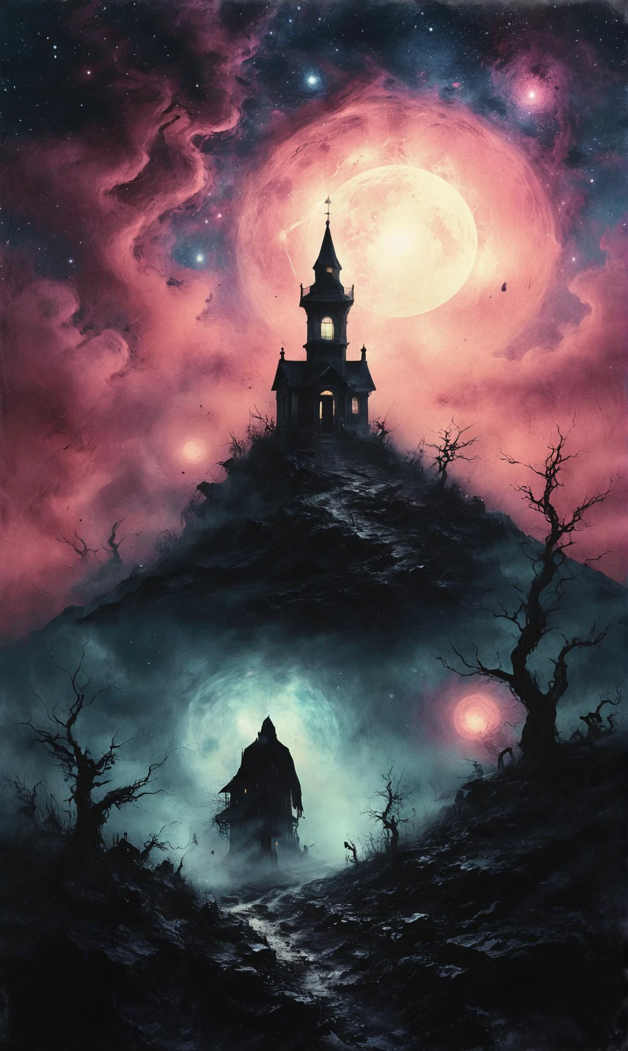a Illusionary phantom haunting gaslit streets at a Celestial observatory atop mountain peak, ultra-fine digital painting, <lora:xl_more_art-full_v1:0.3>, <lora:Desolation:0.7>, <lora:EnvyFeverDreamXL01a:0.7> <lora:gildedvictoriansxl_v1:0.4> victorianstyle