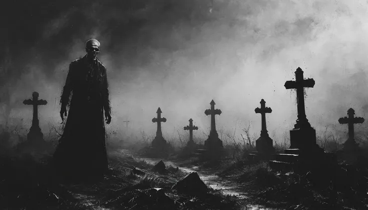 impactful paint of a  zombie in a cemetery   <lora:Desolation:0.8>,  ,    highly detailed,   8k,   sharp,  professional, clear,   high contrast, high saturated, , vivid deep blacks, crystal clear