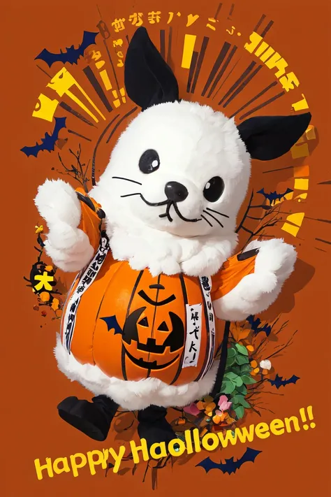 <lora:yuruchara-r2-000011:0.8>, yuruchara,halloween,solo,simple background,