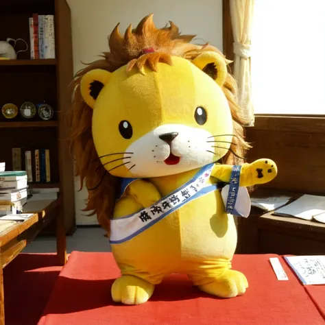 (masterpiece:1.2, best quality), yuruchara, convention, lion with a mane shaped like a sun, <lora:yuruchara-r2:1>