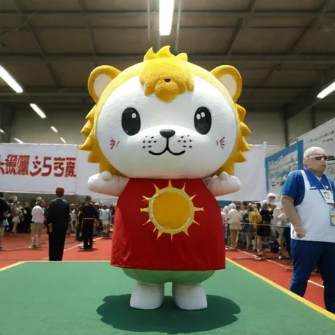 (masterpiece:1.2, best quality), yuruchara, convention, lion with a mane shaped like a sun, <lora:yuruchara-r2:1>
