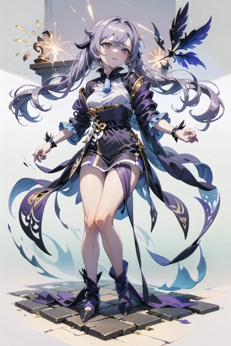 gacha splash mid shot, <lora:beautifulDetailedEyes_v10:0.5>, <lyco:vividImpactfulStyleYoneyamaMai_v40hLocon:0.3>, (masterpiece),light purple hair, long hair, purple eyes, fireworks background, <lora:gachaSplashLORA_v40:1>, [(white background:1.5), ::5], (long shot), full body,  isometric, adult, 1 girl, keqing (opulent splendor) (genshin impact), twintails, <lora:keqing_lion_optimizer_dim64_loraModel_5e-3noise_token1_4-3-2023:0.9>