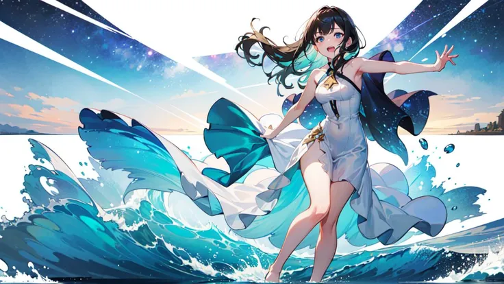 In the art of the sea、Draw a scene of beautiful sexy woman standing on the edge of the waves。
The woman has long hair fluttering in the wind.、Has radiant skin。Dressed in an elegant swimsuit、The lines of the body stand out gracefully。
The calm sea spreads out in the background、Waves are slowly crashing into the sandy beach。The sun is setting in the distance、Beautiful shades of orange and pink color the sky。
The woman is smiling.、Its eyes are deep and seductive。In her hands、It has jewel-like necklaces studded with sparkling shells and corals。
Around her、Swimming fish and sparkling sea life gather here。It is as if her presence brings harmony to the marine ecosystem。
This scene is fantastic.、Full of beauty and elegance that captivates the viewer。Create beautiful sea woman art。