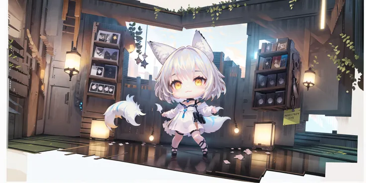 (masterpiece, best quality:1.1), (ivixey:1.0), chibi, :3, happy, dress, jewelry, tail, white fox_tail, fox_ears, (floating:1.1), (floating_hair:1.1), standing_on_one_leg, (glowing_eyes:1.1), glowing, reaching_towards_viewer, (white background:1.5), (bottle bottom:0.9), 1 girl, mid shot, full body, shooting_star, lens_flare, <lora:guardianTalesSALChibi_v10:0.9>, <lora:gachaSplashLORA_gachaSplashFantasy:1>, <lora:theovercomer8sContrastFix_sd15:1>