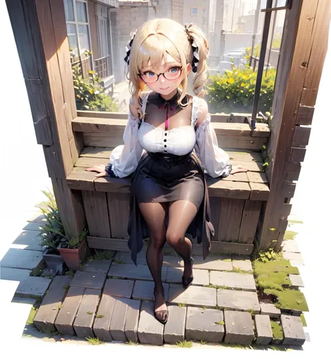 best quality, stand, 1woman, smile,(glasses), (gold hair:1), looking at viewer,<lora:gachaSplashLORA_gachaSplashFarShot:0.9>, countryside, [(white background:1.5),::5] isometric, mid shot, full body