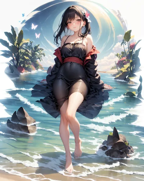 [(white background:1.5),::5] hexagon,
1 girl, mid shot, full body, ocean, sea waves, water splashes, sky, light particles, butterflies, night, starry sky, <lora:Gacha Splash 3.1:1>