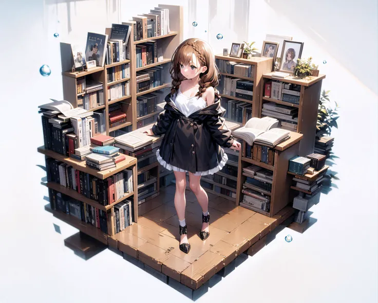 [(sky background:1.5),::5] (isometric:1.0), double exposure, bubble,
mid shot, full body,
//
[(white background:1.4),::10],
//
book, bookshelf, brown_hair, open_book, braid, solo, 1girl, long_hair, blue_eyes, collarbone, long_sleeves, book_stack, chair <lora:adaptedmodel:1> <lora:lihui4JXK-b2-bf16-128-128-1-re1-ep3-768-DA-5015fix:1.0>