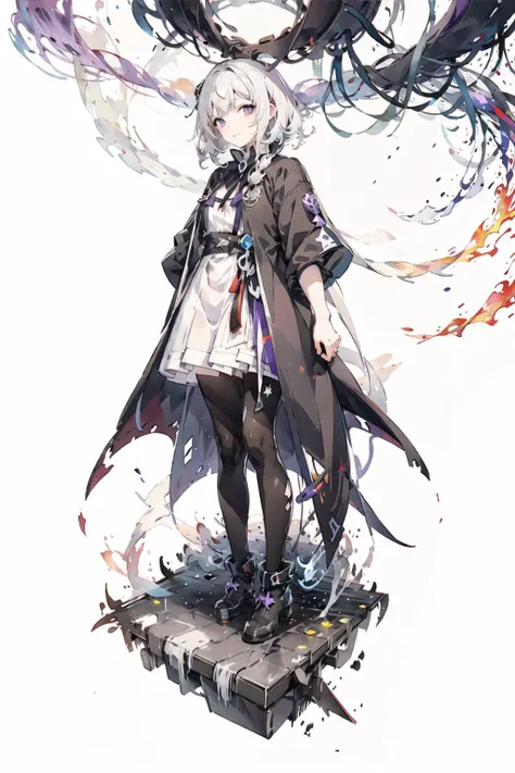 1girl, white hair, multicolored hair, purple eyes, sidelighting, light particles, wallpaper, colorwater,  <lora:Colorwater_v1TheOriginal:0.9>, <lora:animeLineartMangaLike_v30MangaLike:0.5>,  <lora:absintheArknights_v10:0.4>, <lora:gachaSplashLORA_v40:1> [(white background:1.5), ::5],