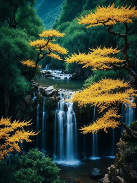 UHD photo of flowers trees and animals in Chinese landscape paintings, intricate details, fractal art, Calligraphy, Petros Afshar, tilt shift shot, high dynamic range, vivid, rich details, clear shadows and highlights, realistic, intense, enhanced contrast, highly detailed,