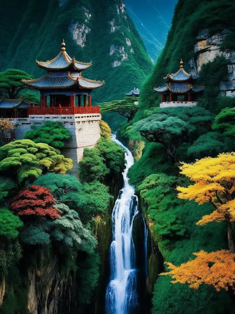 UHD photo of flowers trees and animals in Chinese landscape paintings, intricate details, fractal art, Calligraphy, Petros Afshar, tilt shift shot, high dynamic range, vivid, rich details, clear shadows and highlights, realistic, intense, enhanced contrast, highly detailed,