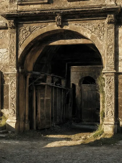 building, art by Hubert Robert, architecture of a Garage, hillside, Arcane hue, idyllic,